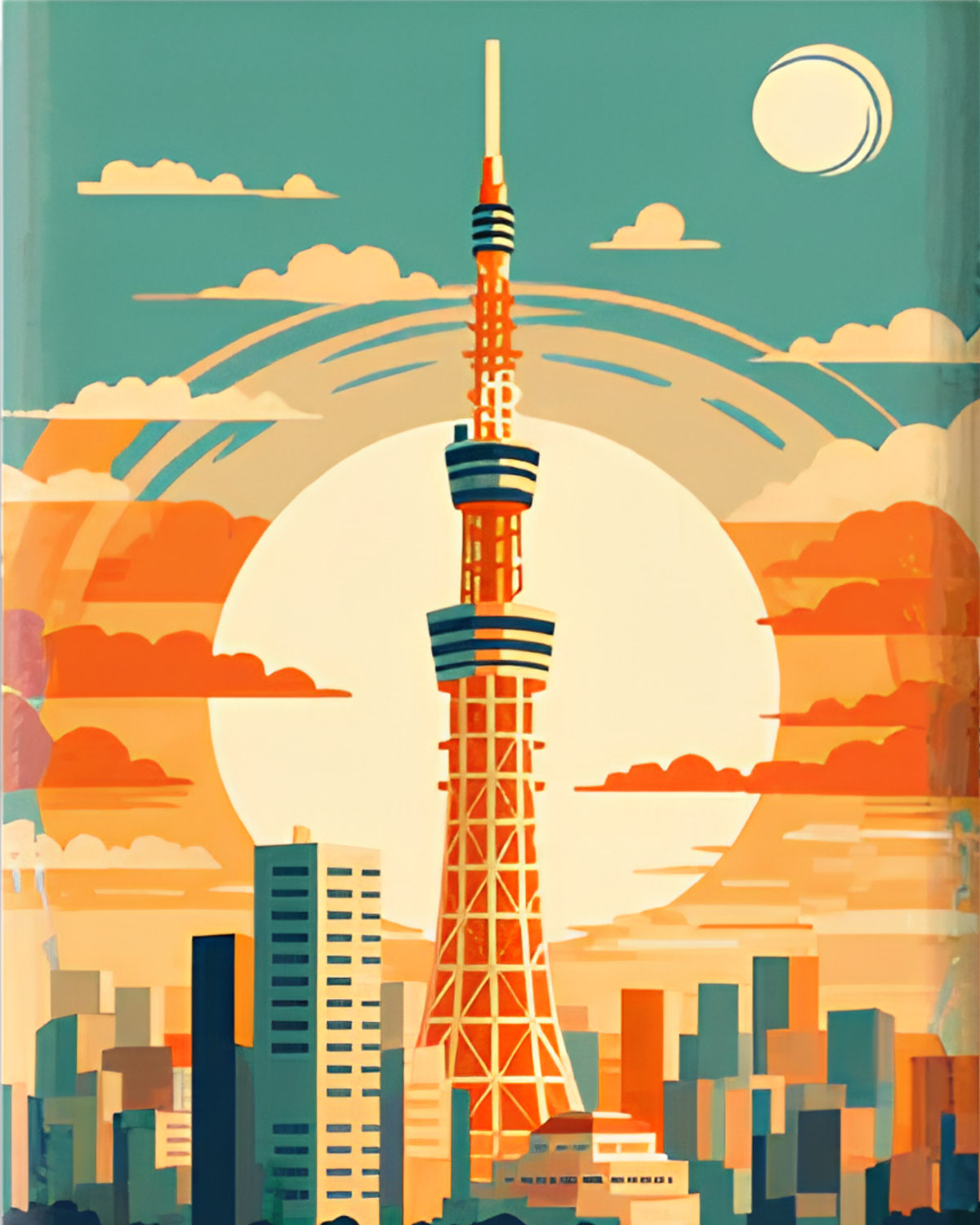Tokyo Tower mini paint by numbers canvas, 20x25 cm