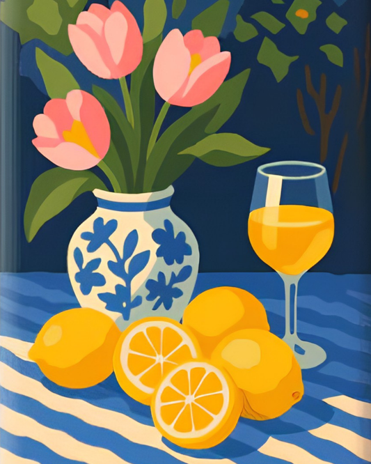 Citrons et tulipes – mini-toile de peinture par numéros, 20x25 cm