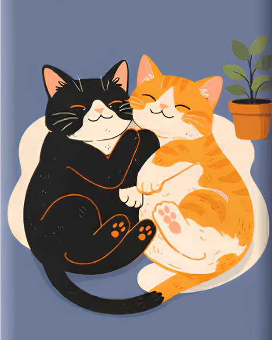 Chats câlins – mini-toile de peinture par numéros, 20x25 cm