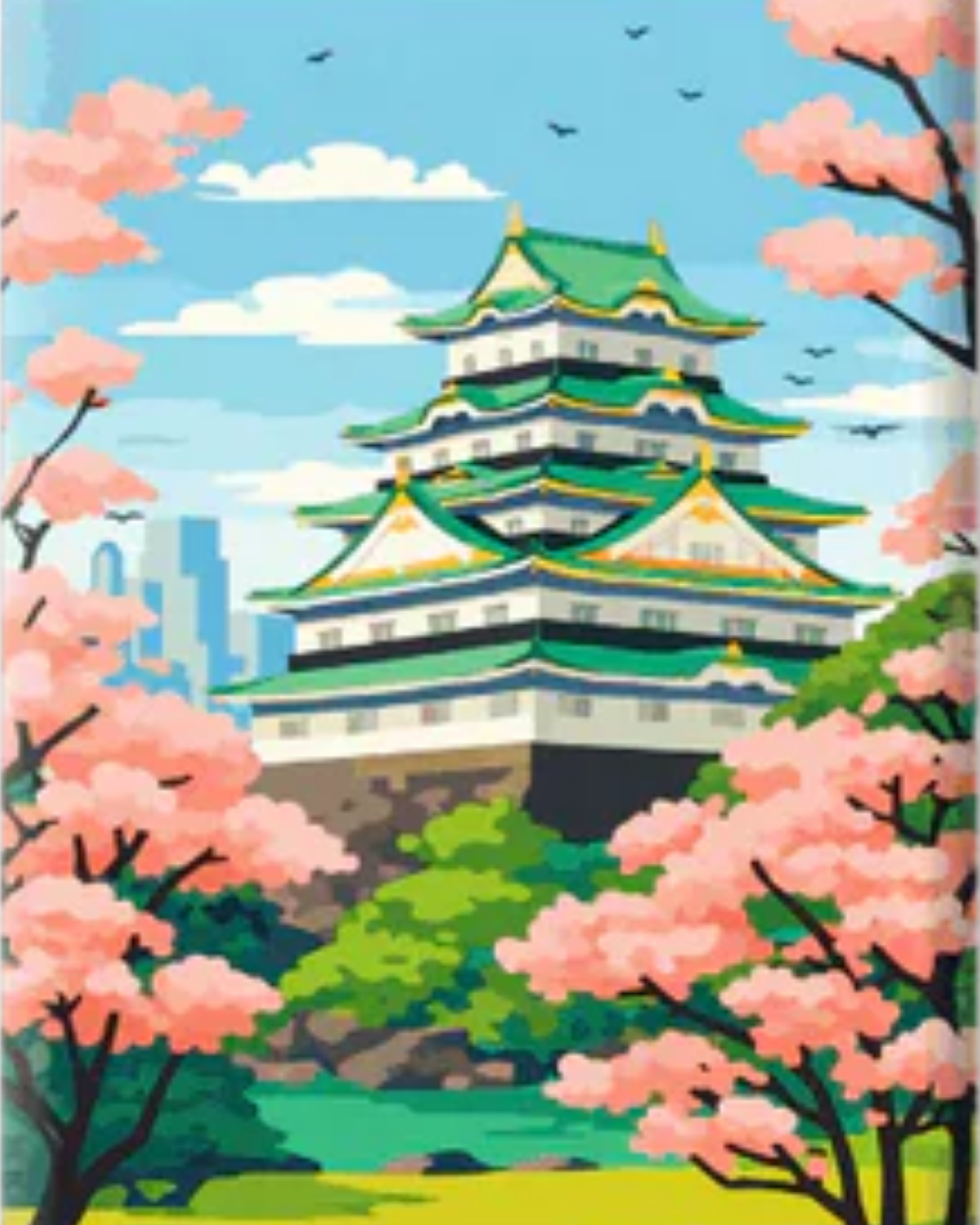 Japanese Castle mini paint by numbers canvas, 20x25 cm