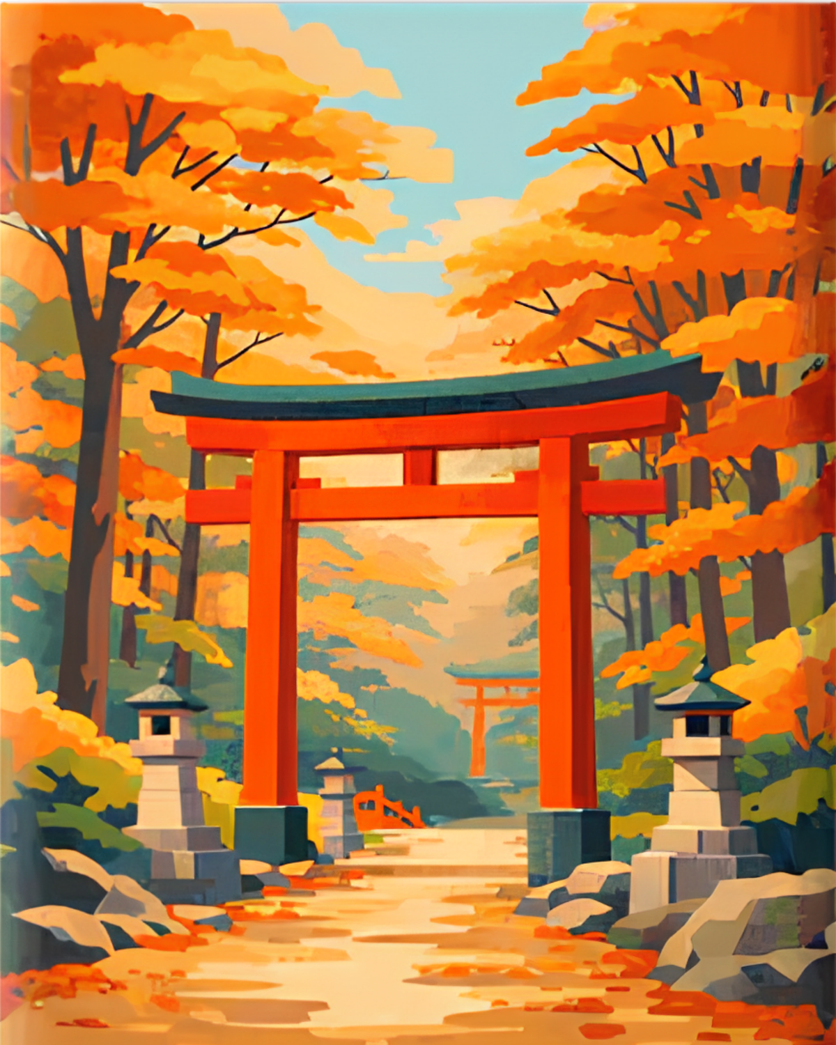 Torii Gate mini paint by numbers canvas, 20x25 cm