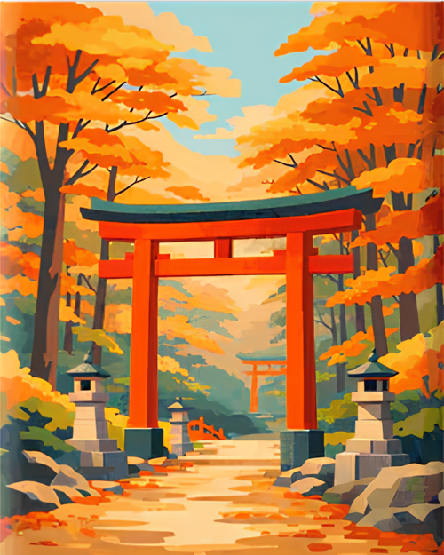 Torii Gate mini paint by numbers canvas, 20x25 cm
