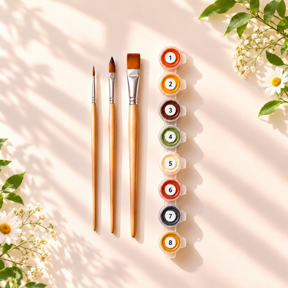 Paint by numbers kit: brushes and numbered paint pots