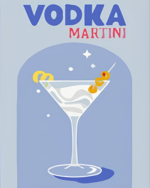 Vodka Martini mini paint by numbers canvas, 20x25 cm