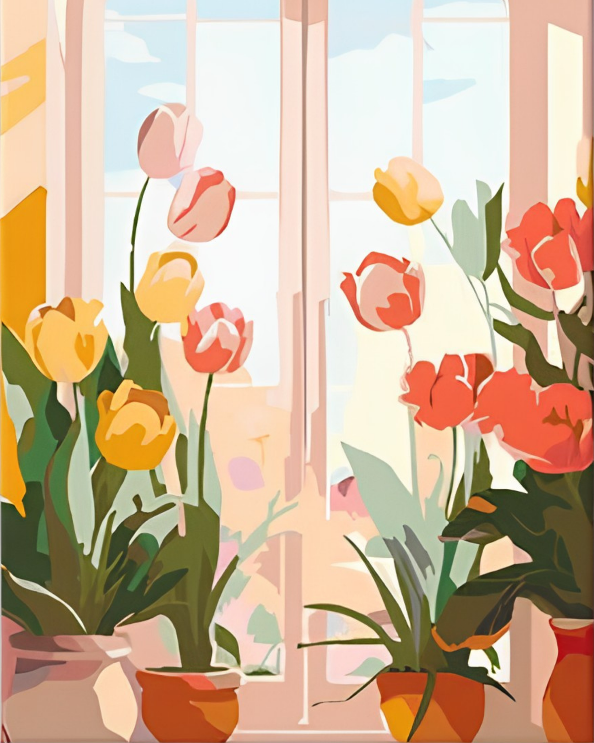 Tulips by the Window mini paint by numbers canvas, 20x25 cm